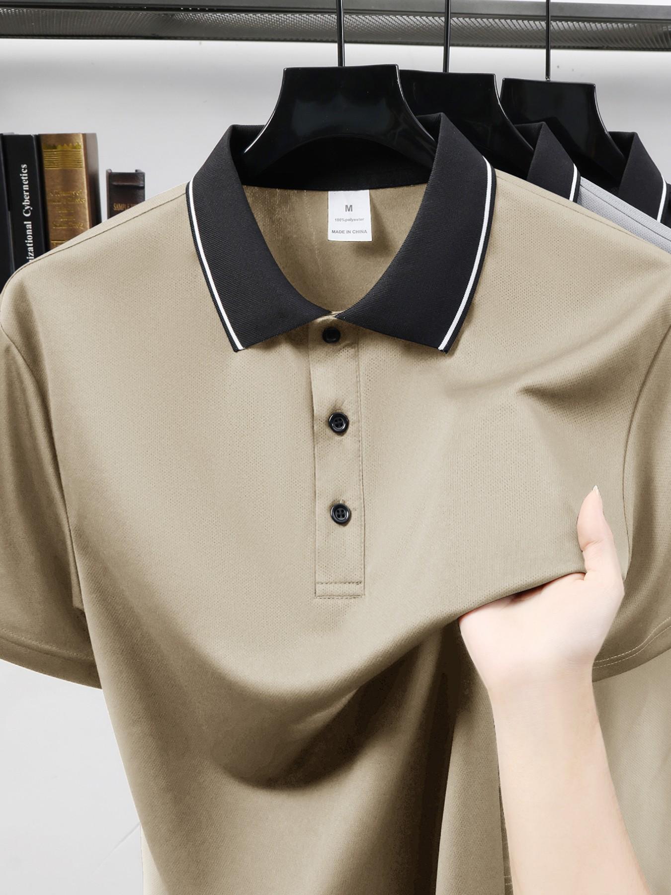 Men's Polo Shirt, Solid Color Design, Business Casual Half Button Collar, Perfect Holiday Gift for Boyfriend, Slim Fit