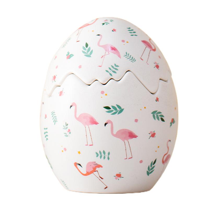 Hand-Painted Ceramic Easter Egg Cookie Jar, Decorative Flamingo Bird Pattern Candy Container, Spring Holiday Kitchen Storage, Home Decoration Gift