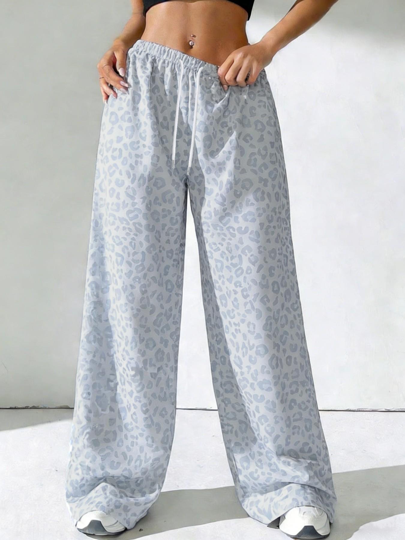 Women's Leopard Print Loose Long Pants, Casual Fashion, Drawstring Waist, All Seasons, Wide Leg, Perfect for Spring Summer Fall, Casual Lounge Pants