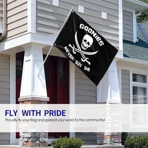 2D Flat Banner Goonies Flag Never Say Die, Decorative Banner, Durable Polyester Pirate Flag, Perfect Wall Art for Garage Dorm Office Bedroom Home Decor