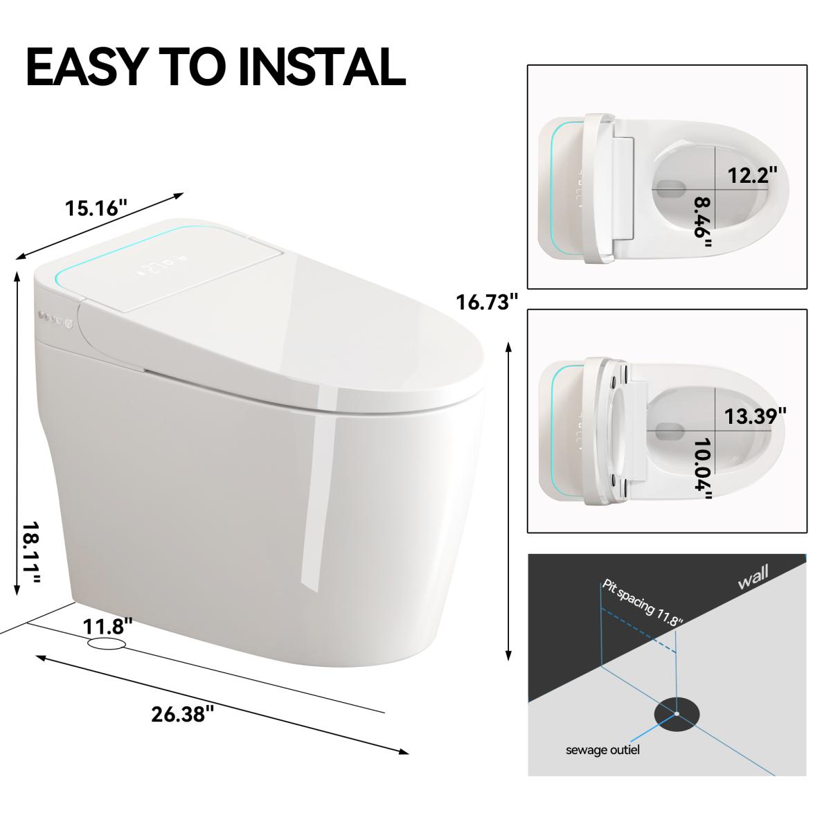 Bellemave Unique Smart Toile,  One Piece Toilet with Bidet Built In,Intelligent Toilet Auto Open/Close Seat.Bidet toilet with Dryer and Warm Water