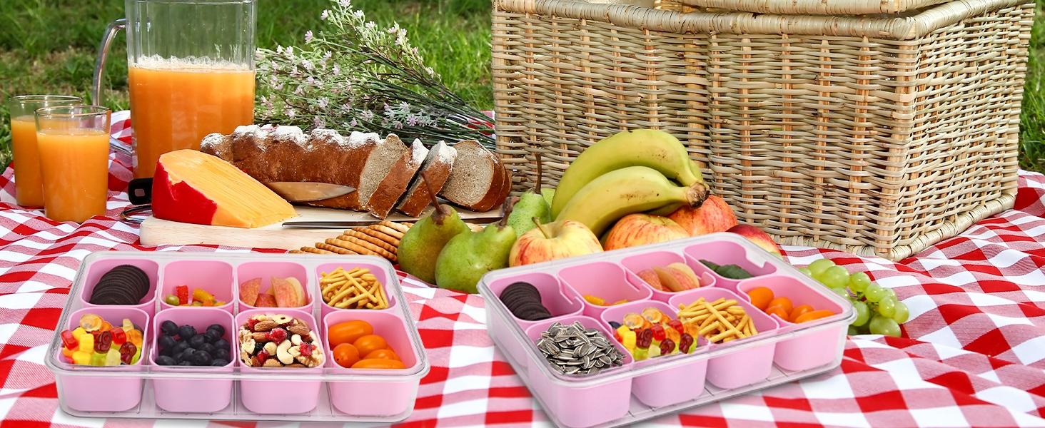 1Pc Divided Serving Tray with Lid-Snackle Box Charcuterie Container for Portable Snack Platters-Clear Organizer for Candy, lunch bento box,Perfect for Party,Travel(4/8 Compartments)