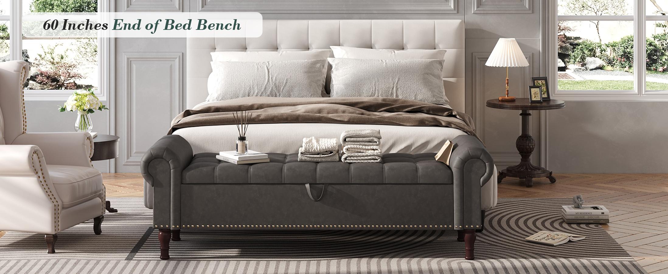 YOUDENOVA 60''/51'' Storage Ottoman Bench, Queen Size End of Bed Storage Bench, Upholstered Sitting Bench for Front Door Entrance,Bedroom,Dining Room, Entryway modern Spring Break