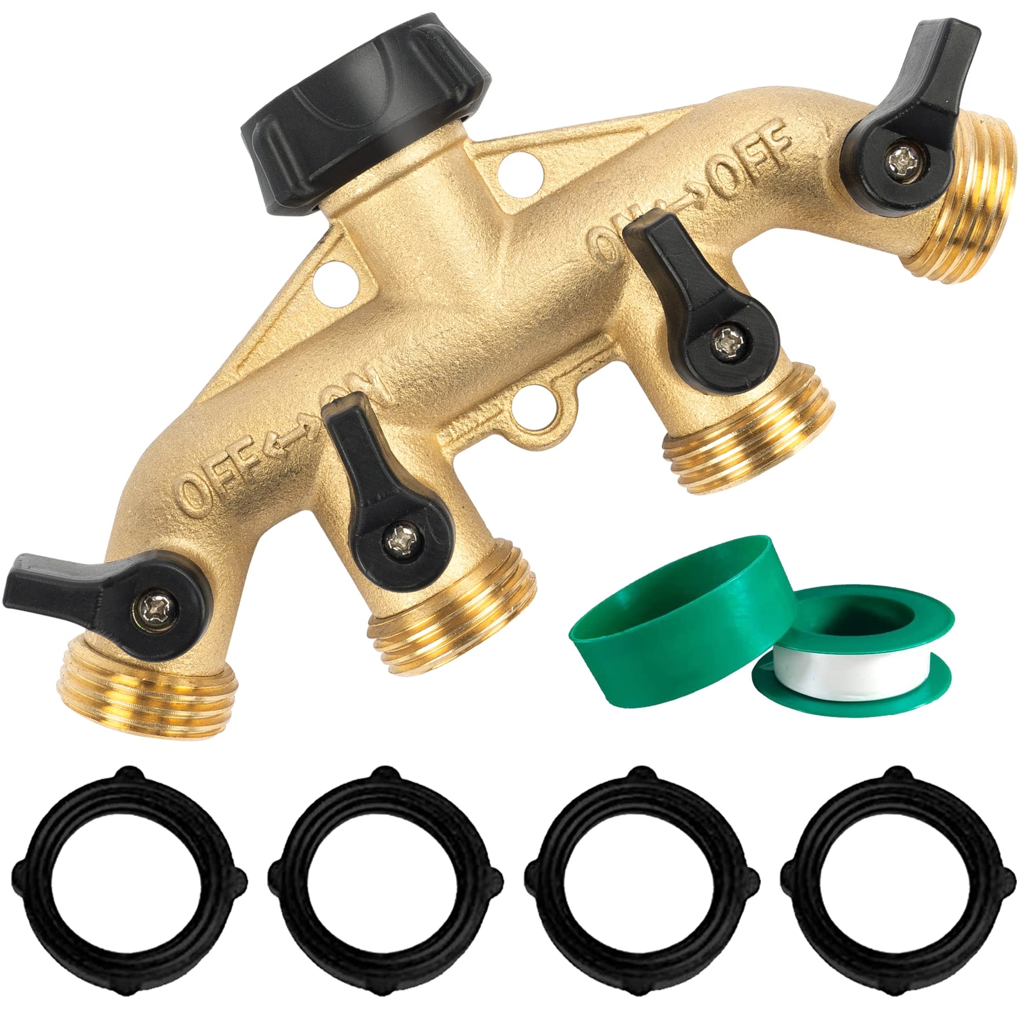 Hourleey Brass Garden Hose Splitter (2 Way), Solid Brass Hose Y Splitter 2 Valves with 2 Extra Rubber Washers (Brass)