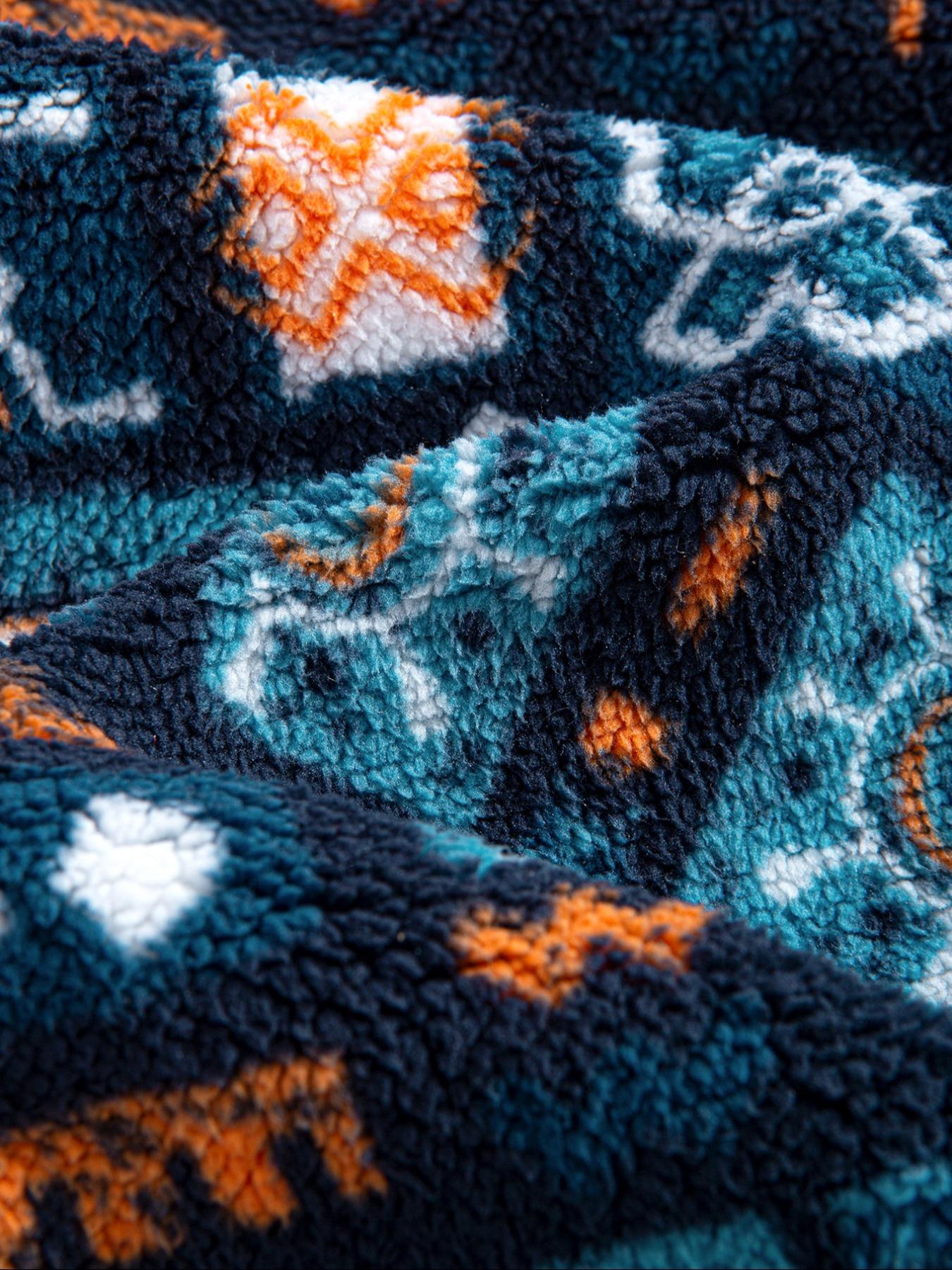 Men's Fleece Ethnic Style Sweatshirt, Tribal Totem Pattern, Casual Long Sleeve Zipper Pullover, Perfect for Layering & Outdoor Activities