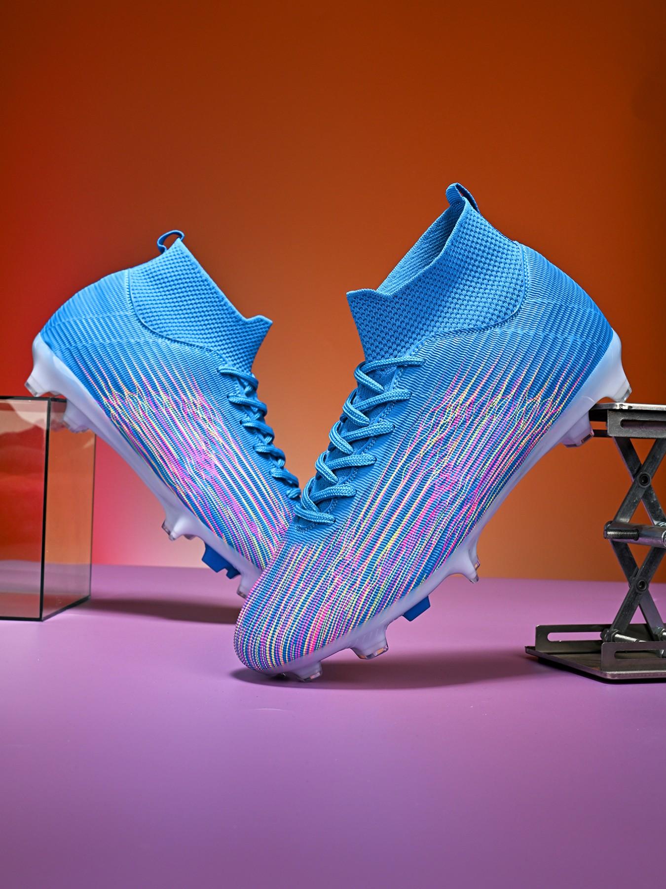 Men's High-Top Soccer Shoes, Football Cleats, Training Soccer Boots, Leather & Mesh, Breathable, Anti-Slip, Lightweight, Fashionable, Ideal for Training & Outdoor Activities