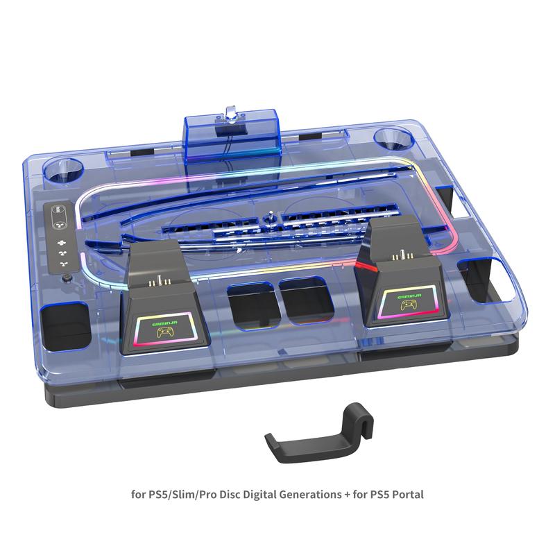 Gaming Console Charging Base, Dual Charging Stand with Earphone Hook, Vertical Cooling Support, Console Accessories for PS5 Controller, Charging Dock Accessories