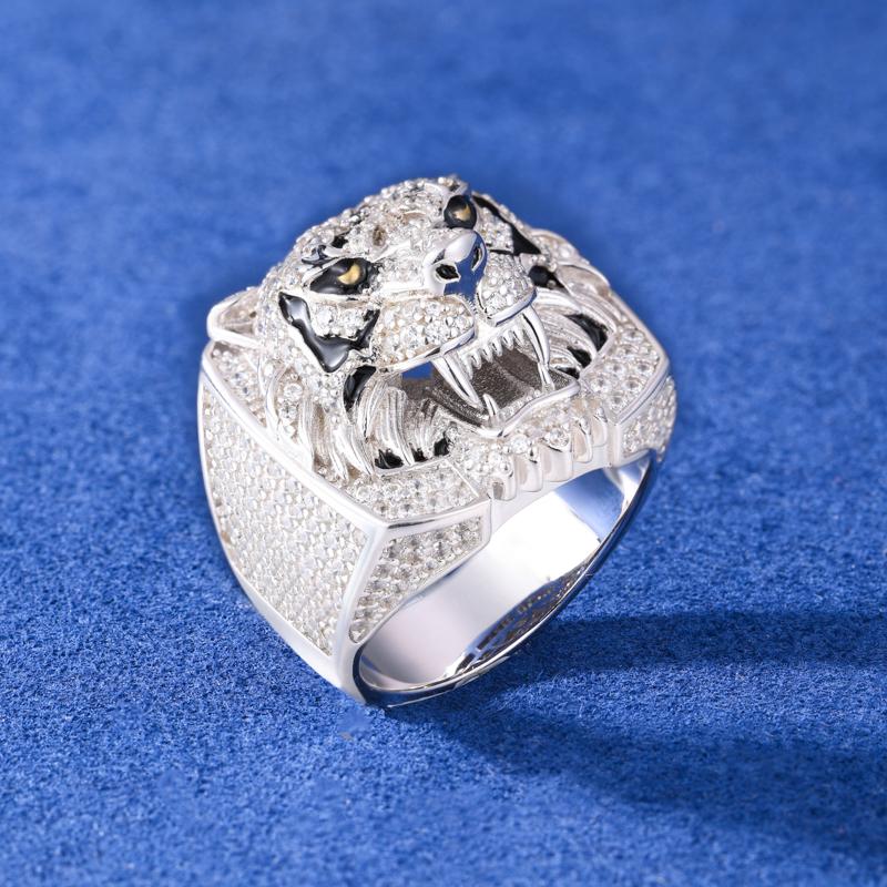 【#R397 】UCCIYO 18K Gold-Plated Tiger Ring with Lab-Grown Moissanite S925 Sterling Silver Synthetic Moissanite Ring for Women Men Hip Hop Jewelry Gift