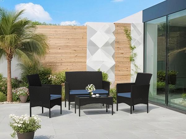 Kullavik Outdoor Patio Furniture Set,PE Wicker Rattan Chairs Garden Conversation Sets with Tempered Glass Table and Soft Cushions for Lawn,Pool or Backyard