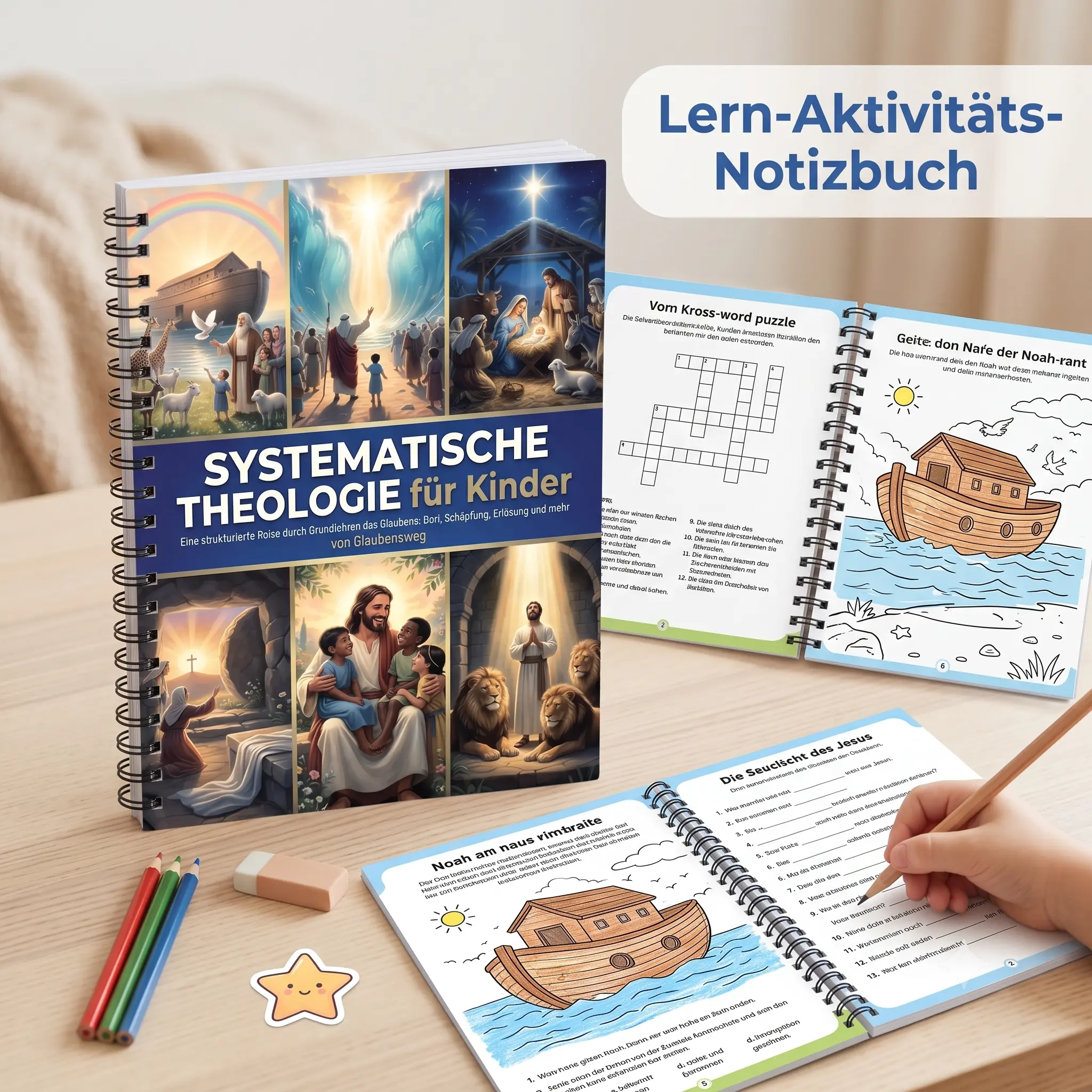 Kids Themed Learning Notebook – Systematische Theologie für Kinder, Spiral-Bound Educational Journal, Writing Practice Activity Notepad for Children