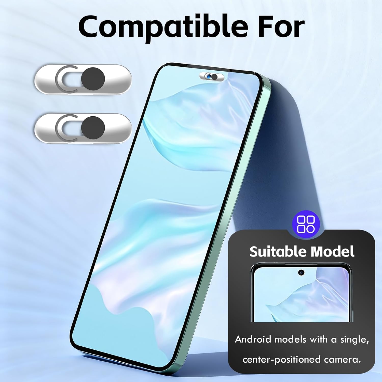 Front Camera Covers Compatible with Galaxy/iPad/Pixel | Smartphone Webcam Cover | Camera Blocker for  and Safety | 2Pack | Black