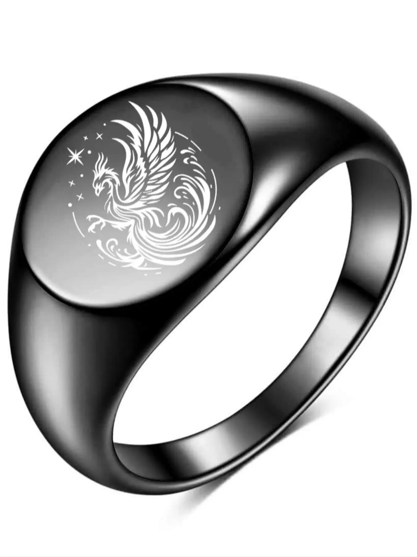 New 12mm Smooth Ring, Round 18k Gold Laser Engraved Phoenix Ring, Elegant Jewelry for Women, Unique Gift Idea, Elegant Fashion Rings