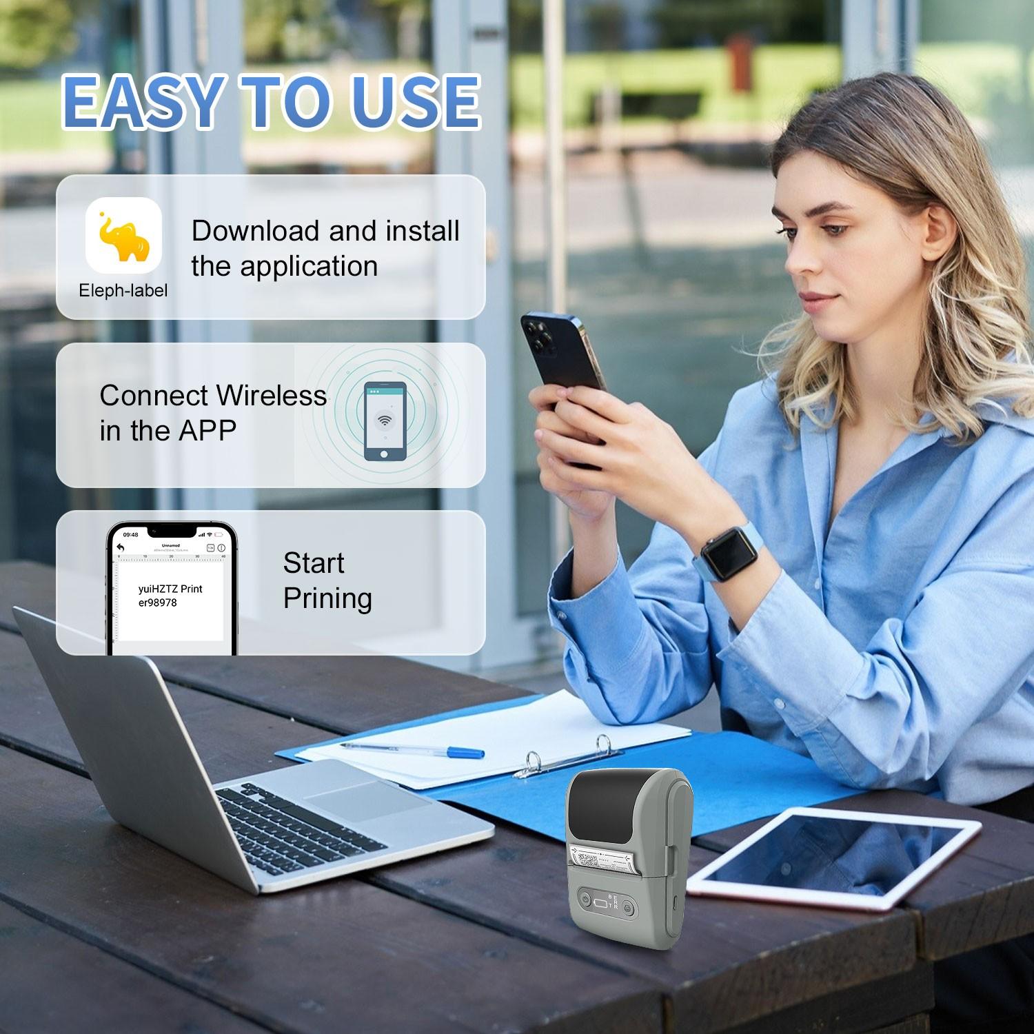 HZTZ Portable Wireless Thermal Label Printer, Mini Barcode & Sticker Making Machine, Suitable for Office Retail Jewelry Labels, Compatible with Smartphones