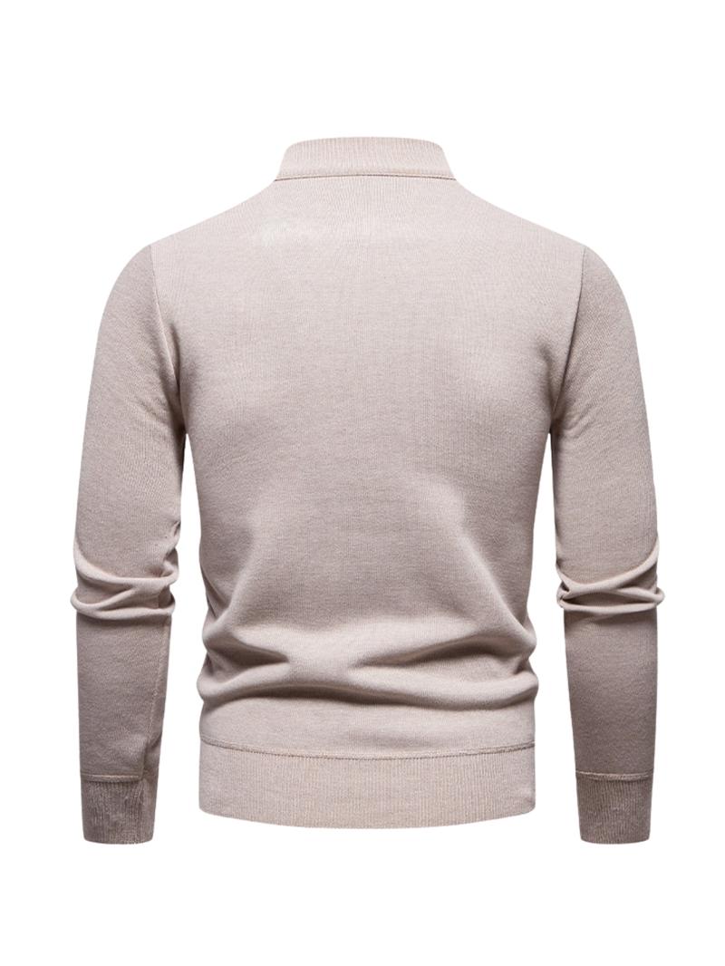 Men's Fall Winter Half-Zip Stand Collar Fleece Pullover Sweater, Casual Plain Knit Top, Comfortable Versatile Clothing for Cold Weather