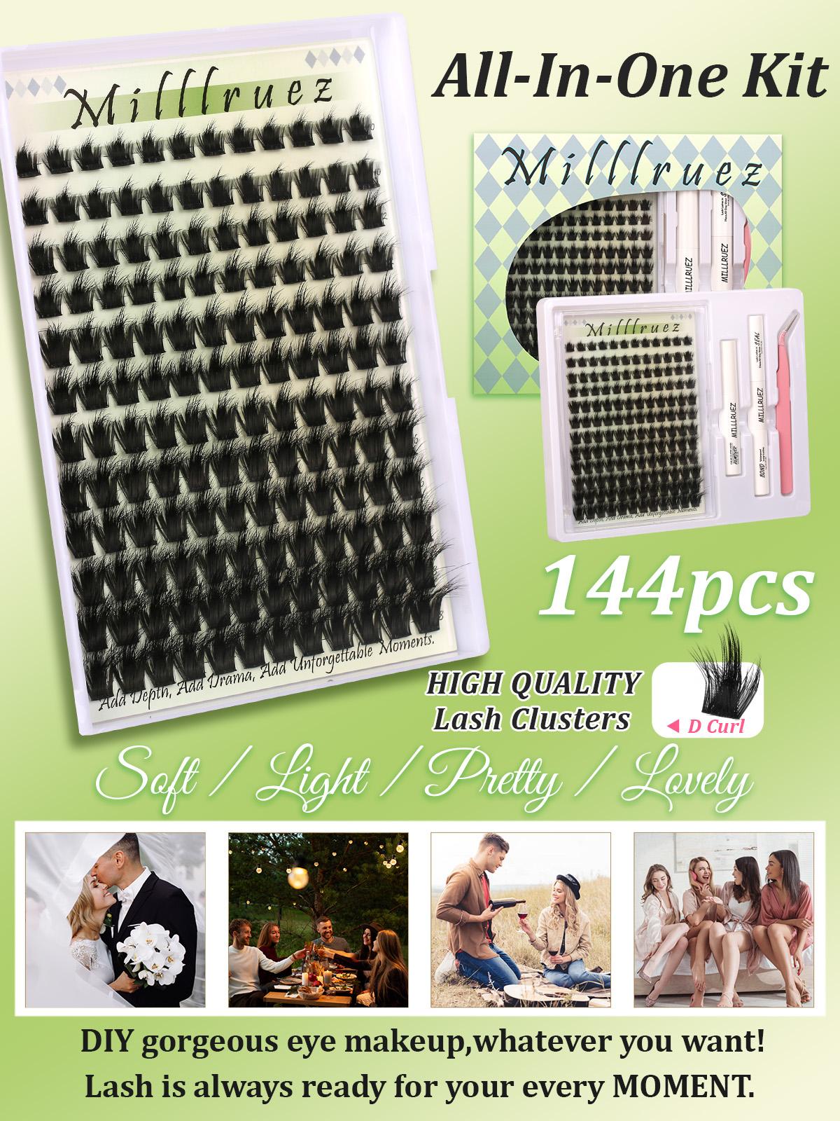 Beginner Friendly  Upgrade！Eyelash Extension Kit  False Lashes (Cluster & Individual) with  Lash Bond & Seal for Instant Glam  WaterProof Lashes for For Girl  Eyelash Extension at Home Makeup  gift