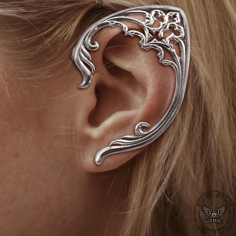 GTHIC Floral Pattern Elf Ear Cuff Stainless Steel for Women Statement Jewelry Daily Wear