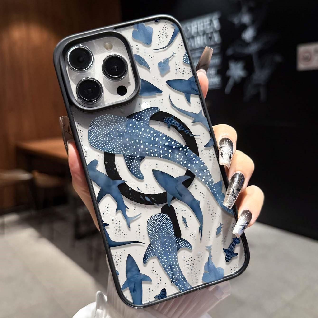 Whale Pattern Magnetic Ring Case, Ultra Transparent Acrylic Anti-Drop Phone Cover, Compatible with Samsung Galaxy a Series, Accessories