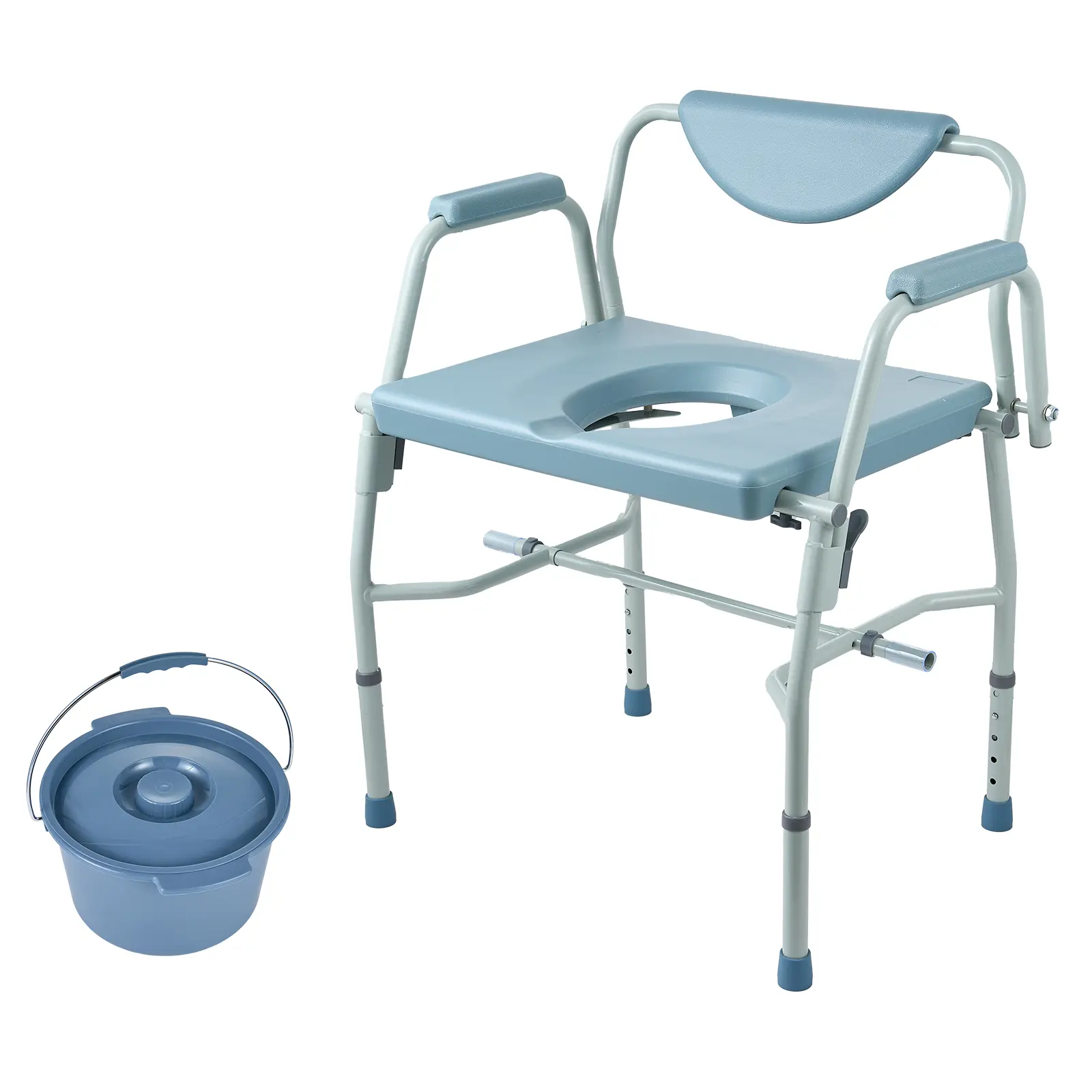 Commode Chair, 5-Level Adjustable Height, 7L Removable Bucket, 1000LBS Capacity, Bedside Commode with Drop-Down Arms and Detachable Backrest, Easy to Assemble, Portable Toilet for Adults Seniors