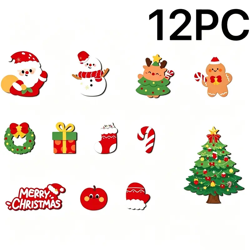 12 creative cartoon Christmas fridge magnets, cute and soothing, with strong magnetic adhesion, suitable for home, guesthouses, restaurants, refrigerators, filing cabinets, metal cupboards, and soft furnishings, ideal for gifting