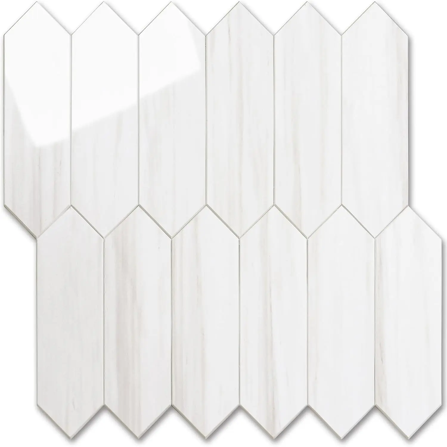 1 Sheet Glossy Dolomite White Backsplash  Peel and Stick, 12.8 x 12.8 Inch Long Hexagon PVC Self Adhesive Mosaic Wall s Stick  Backsplash for Kitchen and Bathroom