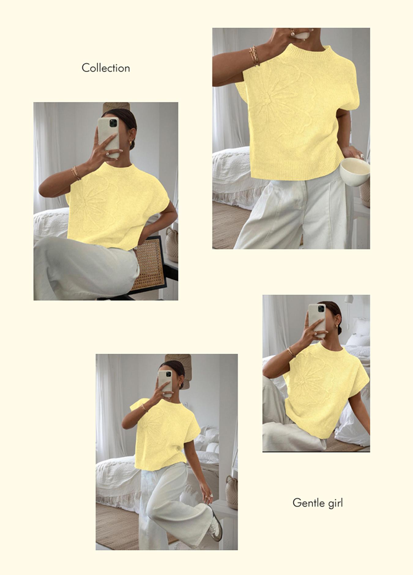 Women's Plain Flower Jacquard Semi-sheer Cable Knit Top, Casual Sleeveless V Neck Knitwear for Daily Wear, Ladies Clothes for All Seasons