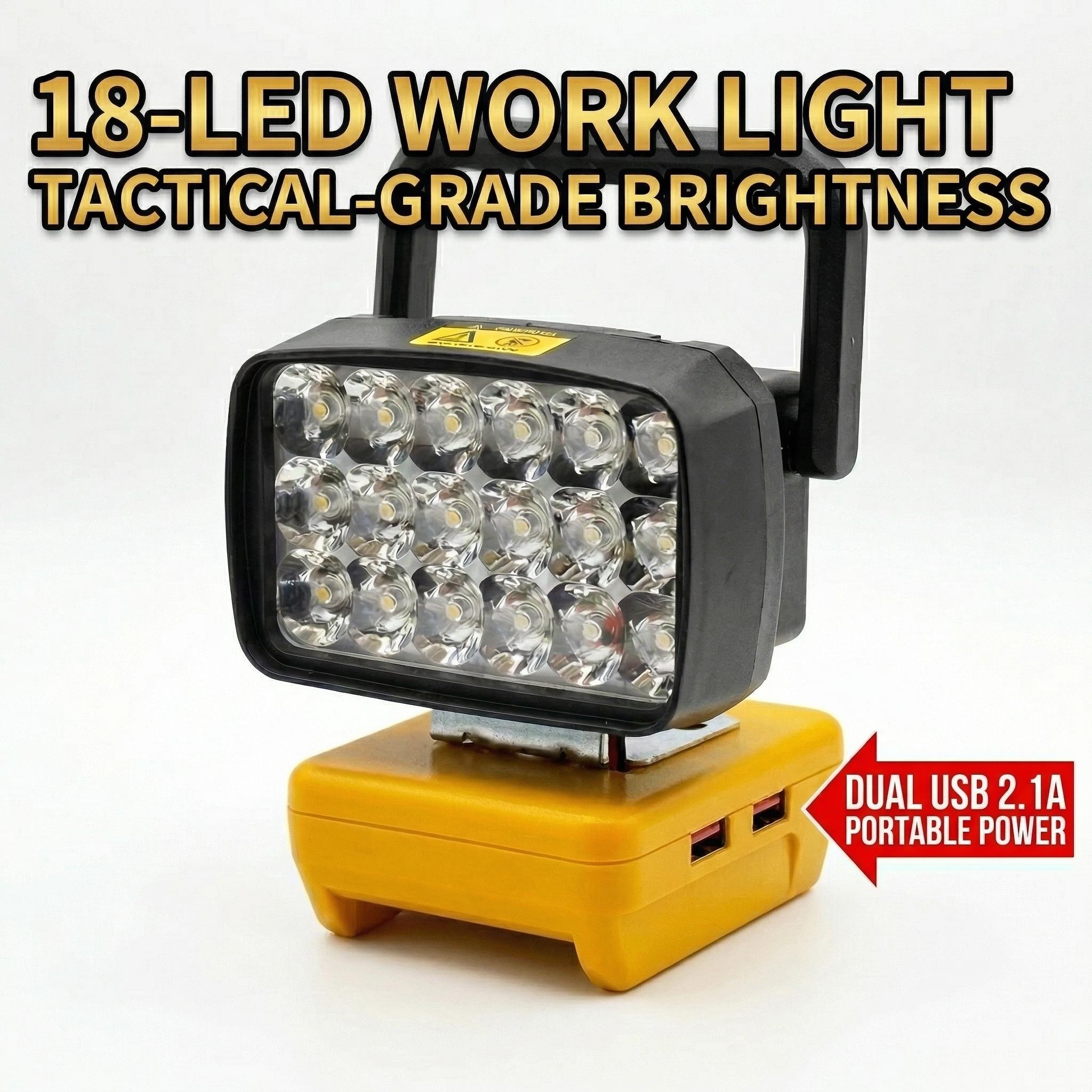 18 LED Work Light Spotlight USB Output, Compatible with Dewalt 18-20v Dcb200 Battery, Portable and Efficient Lighting Solution