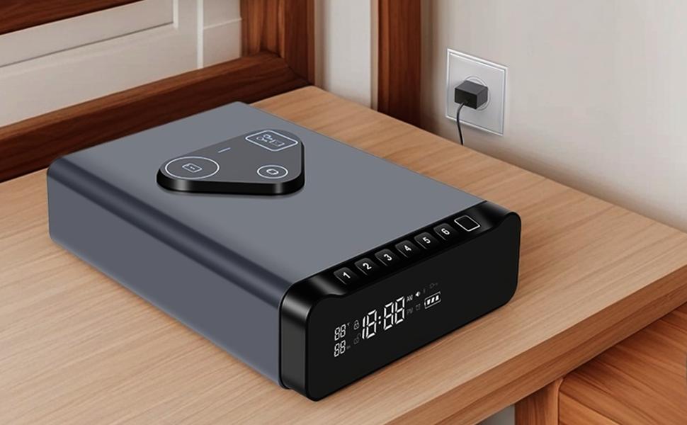 FTOP Biometric Fingerprint Gun Safe, Clock Handgun Safe with 3-in-1 Watch & Phone Wireless Charging, Drawer Lock, suitable for desktop storage of hand guns, Cash, Valuables- with Humidity Reader|Temperature| Alarm Clock| Screen