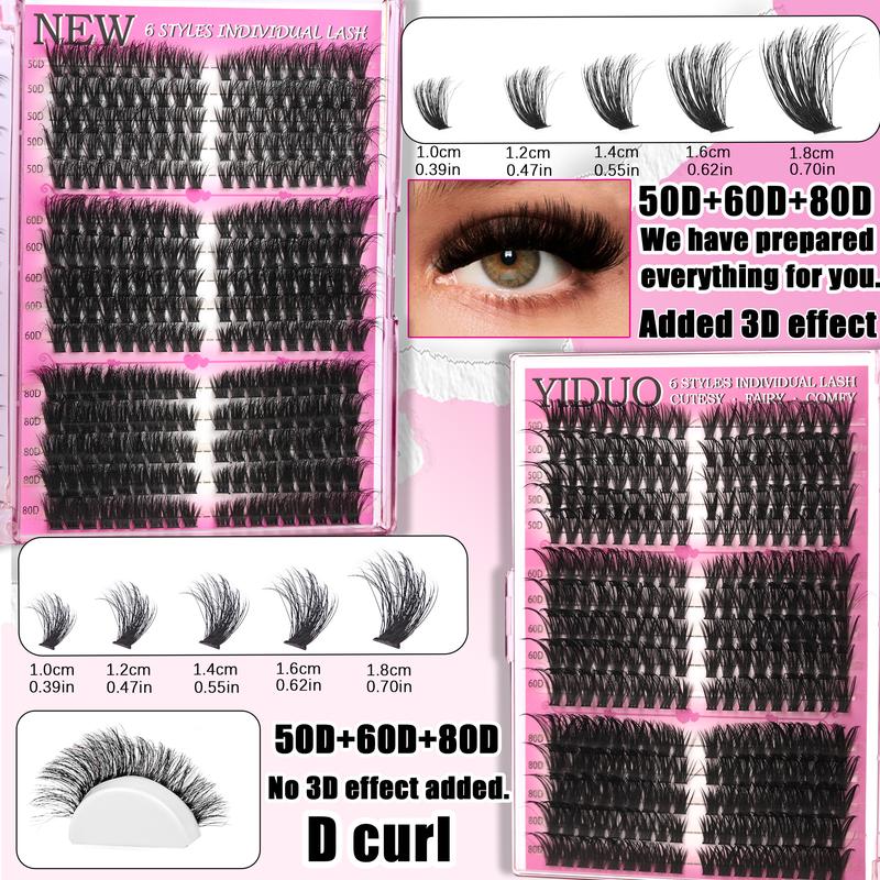 6 Styles Lash Clusters Kit Makeup Bag Kit 1868pcs Large Capacity Eyelash Extensions Volume/Mega/Full/Spikes/Bottom Lashes Clusters Kit Bulk Packs 5-20mm D Curl Wispy Individual Lash Clusters Kit with Bond&Seal DIY at Home Easily gifts DIY Eyelashes Kit