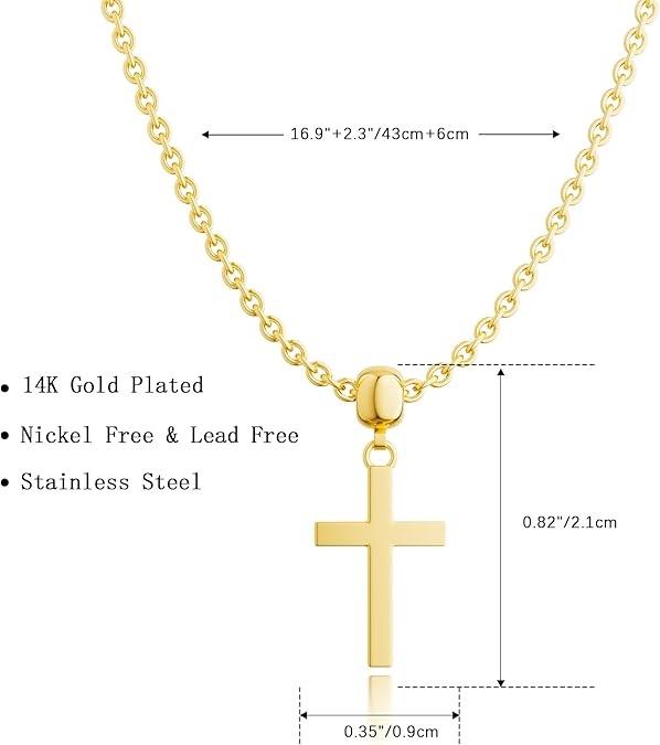 Tewiky 14K Gold Plated Zircon Pandent Cross Pear Necklace for Women Trendy, Dainty 14K Gold Plated/Sterling Silver Cubic Zirconia Cross Pendant Necklace for Women Simple Diamond Cross Charm Necklace Waterproof Jewelry for Women For Valentine's Day gifts