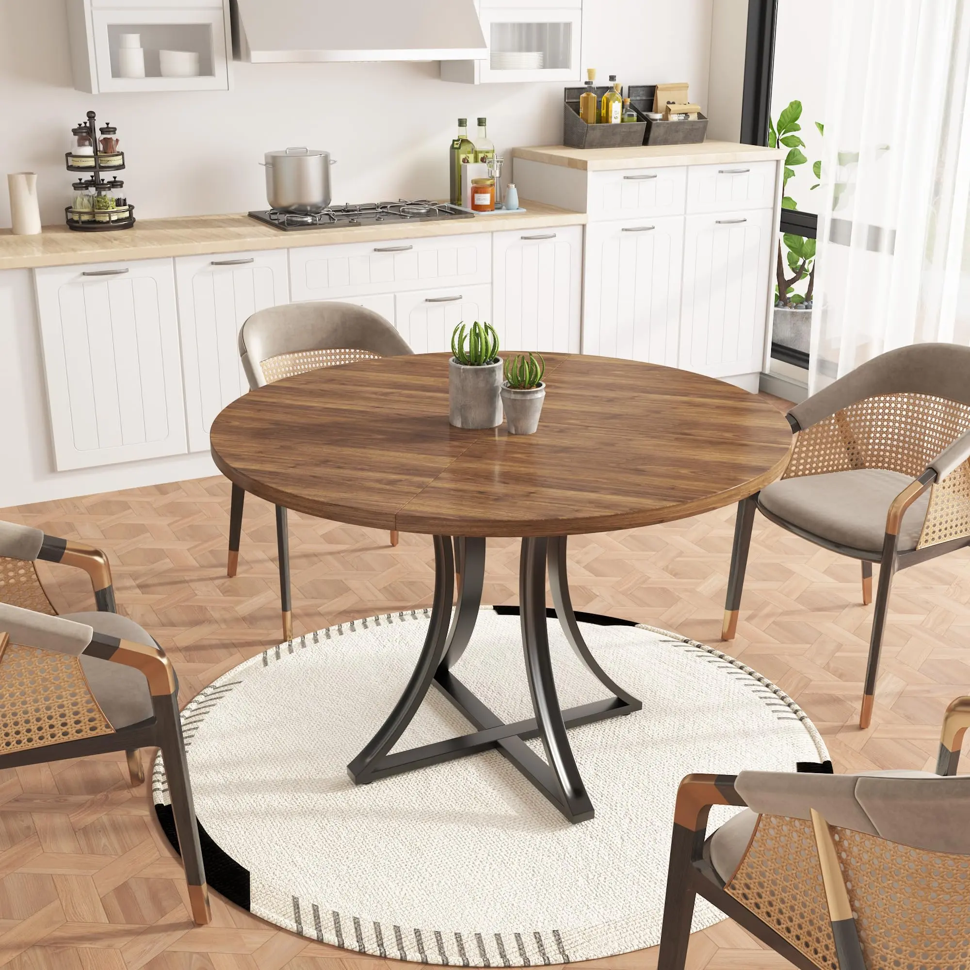 Hosslly 40-Inch Round Shape Dining Table for 4 - Modern Farmhouse Circle Table with Metal Base for Kitchen, Living Room