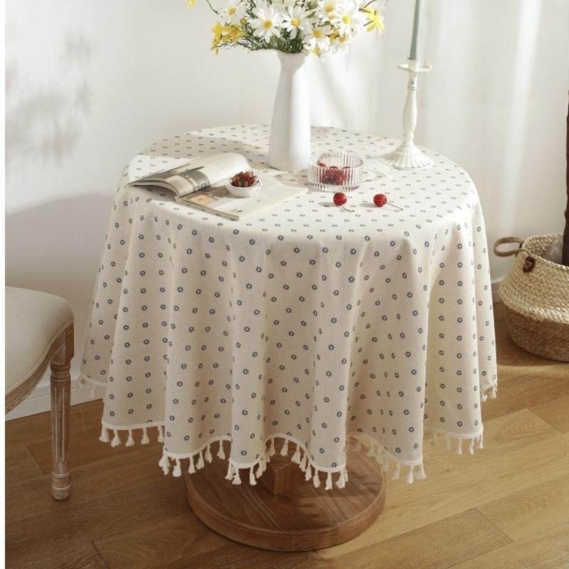 1pc Spring Summer Blue Floral Round Tablecloth, Elegant Fringe Design, Rustic Country Style, Perfect for Home Kitchen, Parties, Weddings