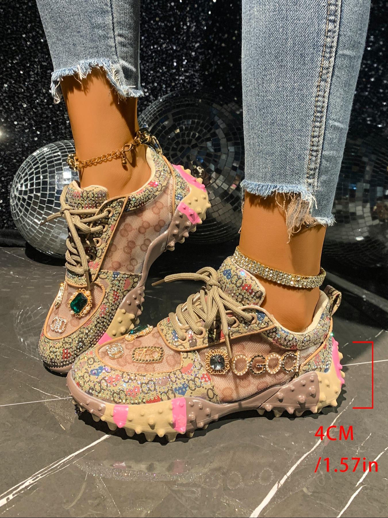 Sweet Cool Full Diamond New Street Casual Sports Shoes, Textile Upper, Rubber Sole, All Seasons, Less Than Ankle Height, Plain Style