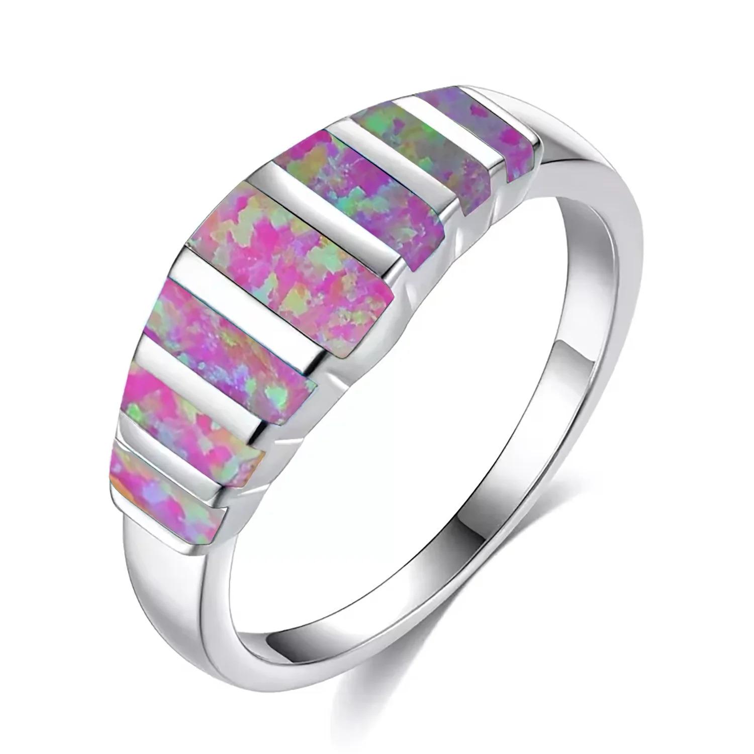 Boho Stackable Statement Ring Unique Colorful Jewelry,Colorful Fire Opal Wedding Ring for Women Fashionable Jewelry Gift