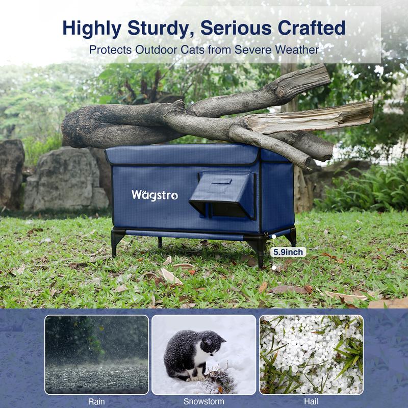 Clawsable Premium Heated Cat House for Outside in Winter, Elevated, 100% Waterproof, Safe Escape Door, Insulated Outdoor Feral Cat Shelter w/Heater for Stray Kitty