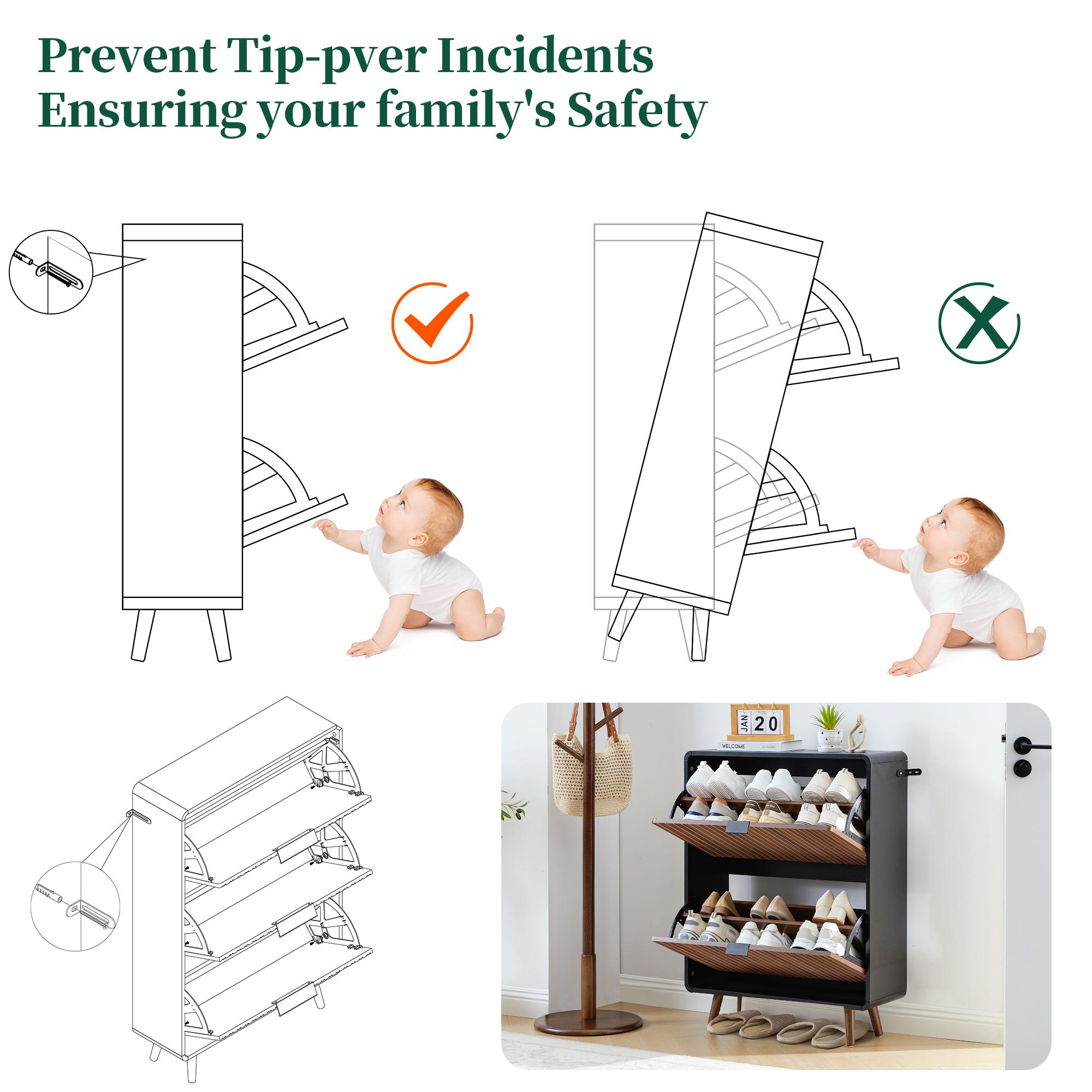 Giratree Modern Mid-Century Wooden Shoe Cabinet, Fluted Design with 2 or 3 Drawers, Stylish Storage Organizer for Entryway, Hallway, or Living Room