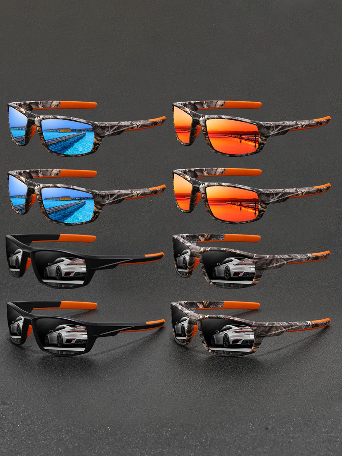 8pcs Latest camo sports cycling sunglasses for men and women, available in multiple colors.Features UV400 lenses for UV protection, ideal for outdoor activities.Includes classic camo patterns.