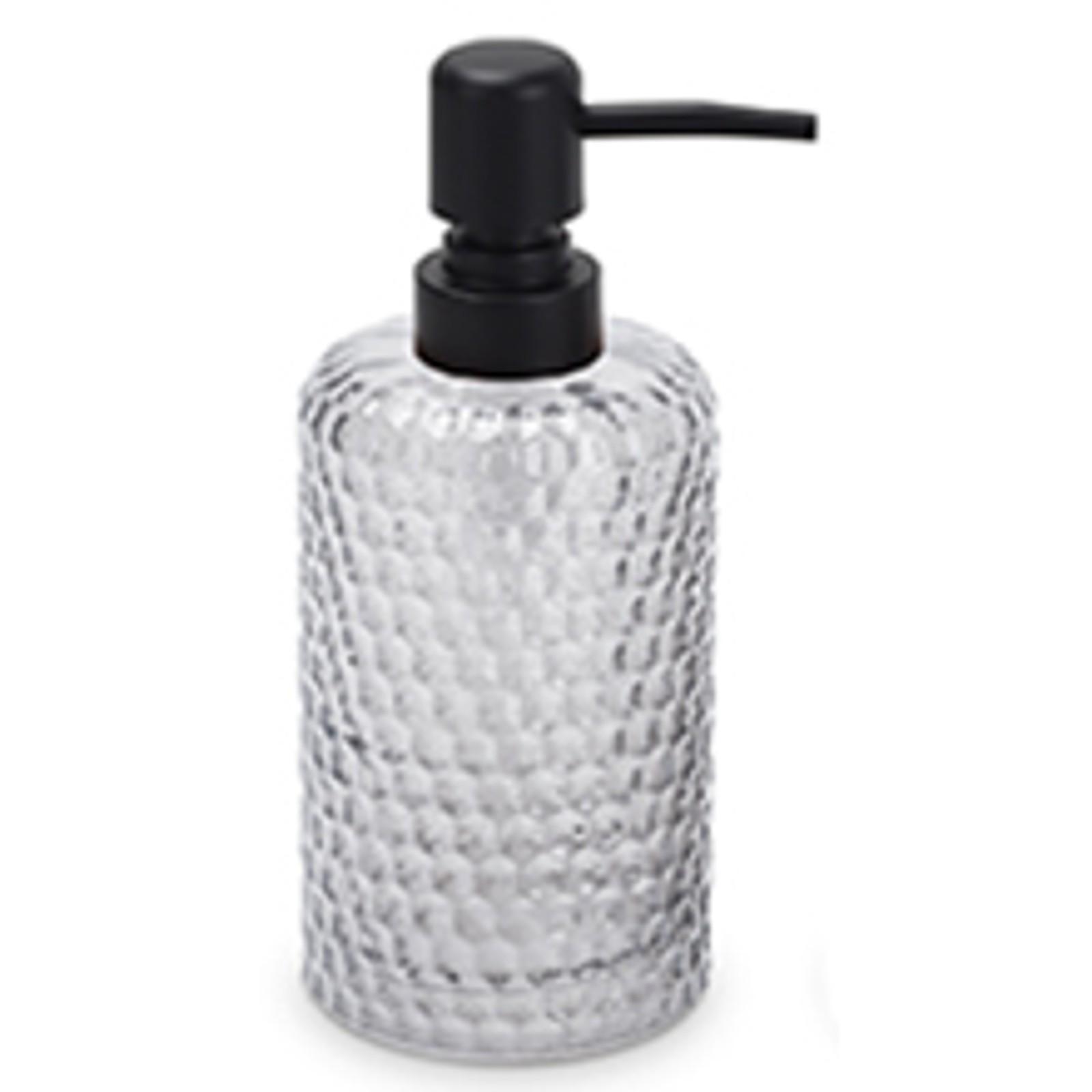 Bathroom Accessory Set,4 Pcs Clear Glass Bathroom Accessories Set-Lotion Soap Dispenser,Toothbrush Holder,Qtip Holder Dispenser & Resin Vanity Tray,Countertop Vanity Organizer,Crystal Clear