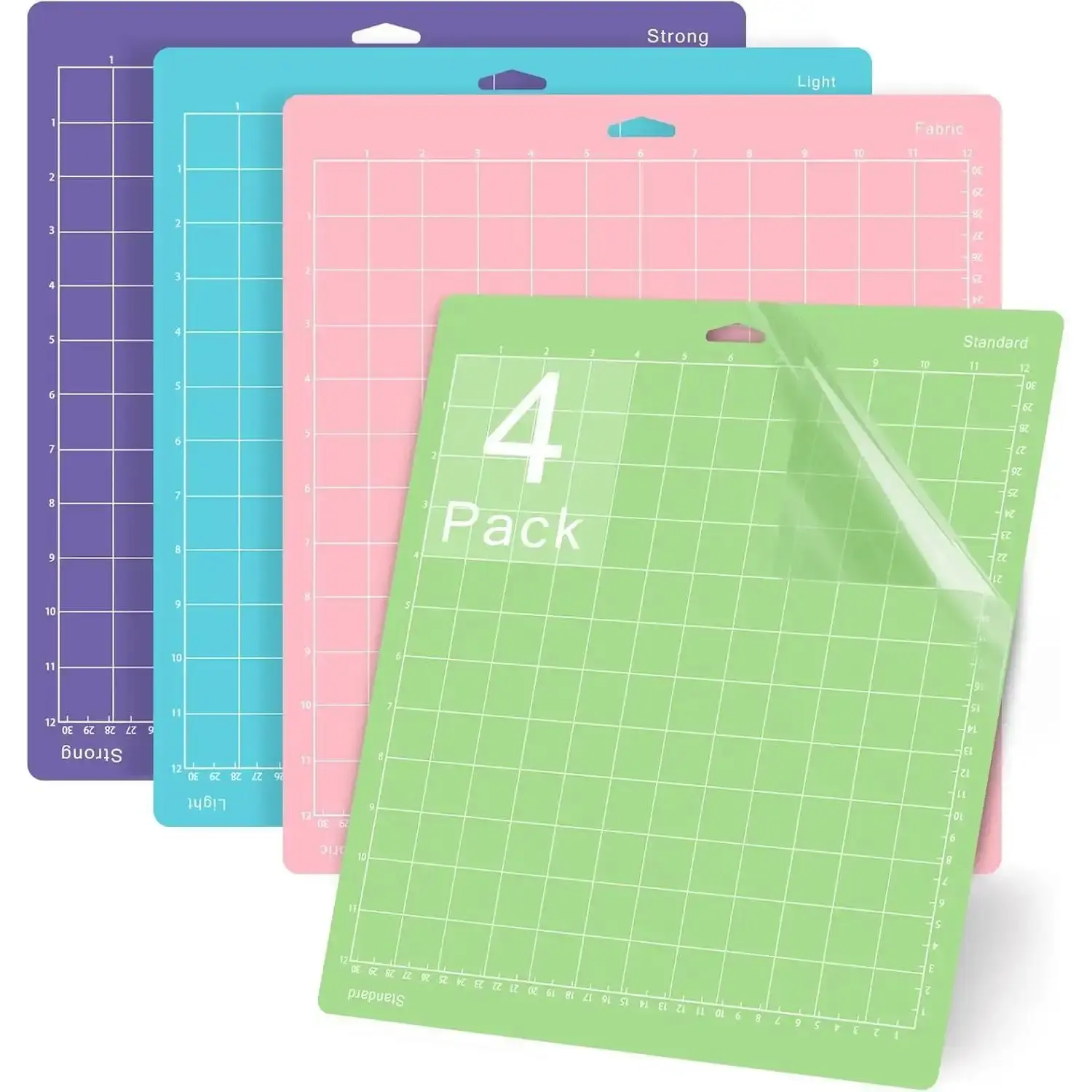 4 Pack 12x12 Inch Cutting Mats| Compatible with Cricut Explore One/Air/Air 2/Maker 3/Maker| Standard/Light/Strong/Fabric 4 Types Replacement Cutting Mat Accessories, Cardboard, Cotton