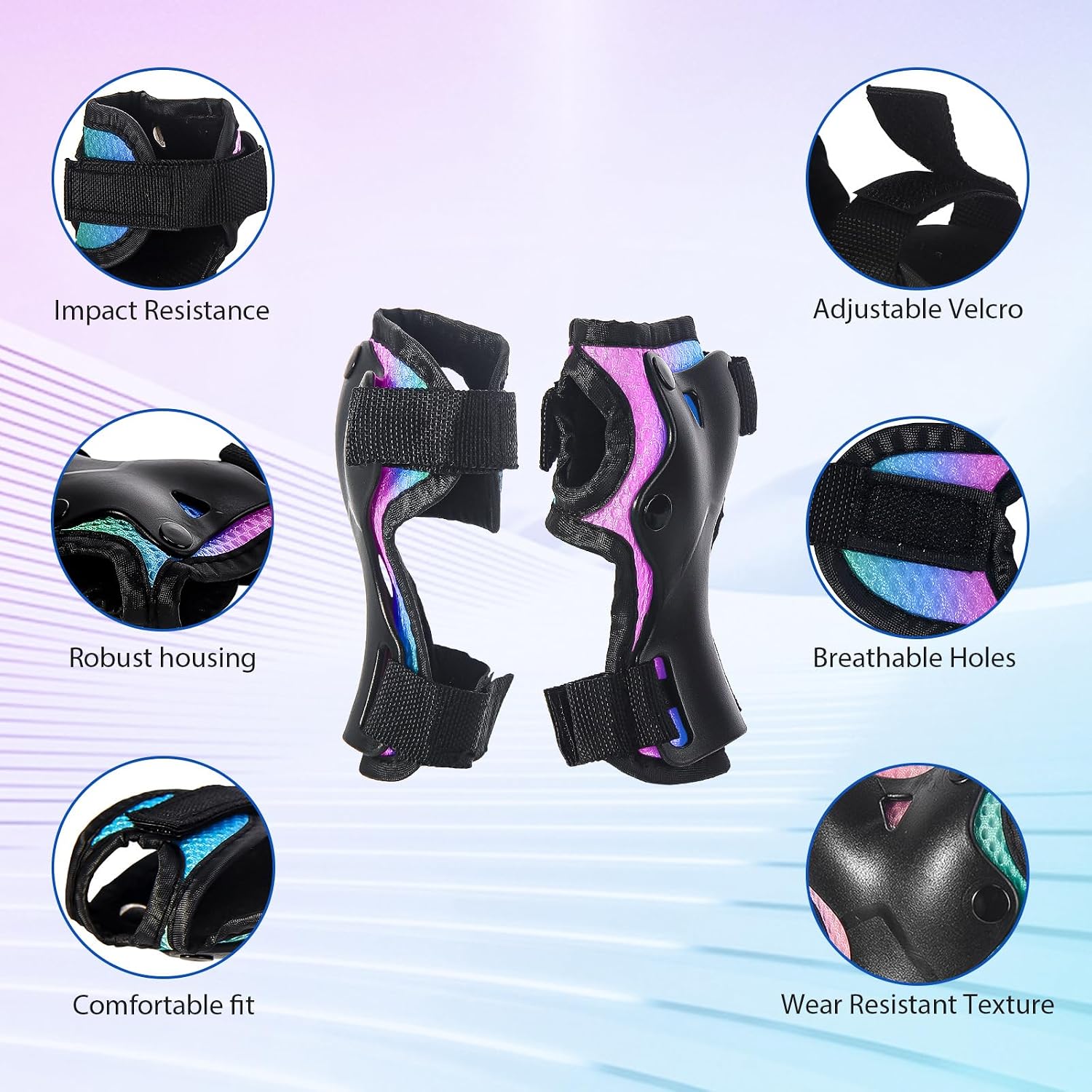 Skateboard Pads for ,Elbow Pads and Wrist Guards Protective Gear, Double Straps&Adjustable Easy-Fix Clips for Skateboarding,Rollerblading,Scooters,
