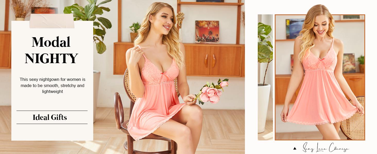 Avidlove Women's Floral Lace Nightgown Elegant Sleepwear with Adjustable Straps & Flowy Skirt Soft Modal & Spandex Material for Comfortable Nightwear Avidlove Women's Floral Lace Nightgown Elegant Sleepwear with Adjustable Straps & Flowy Skirt Soft Modal & Spandex Material for Comfortable Nightwear