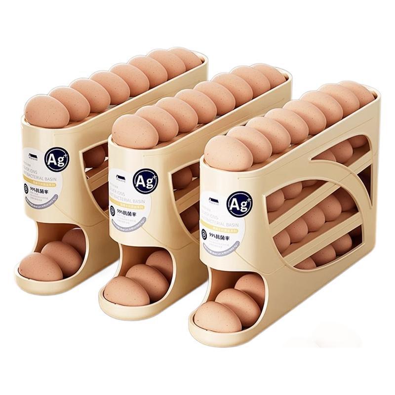 3 Layer Egg Storage Box, Large Capacity Egg Rack, Automatic Rolling Egg Holder, Kitchen Fridge Organizer, Home Use, Stackable Fridge Organizer