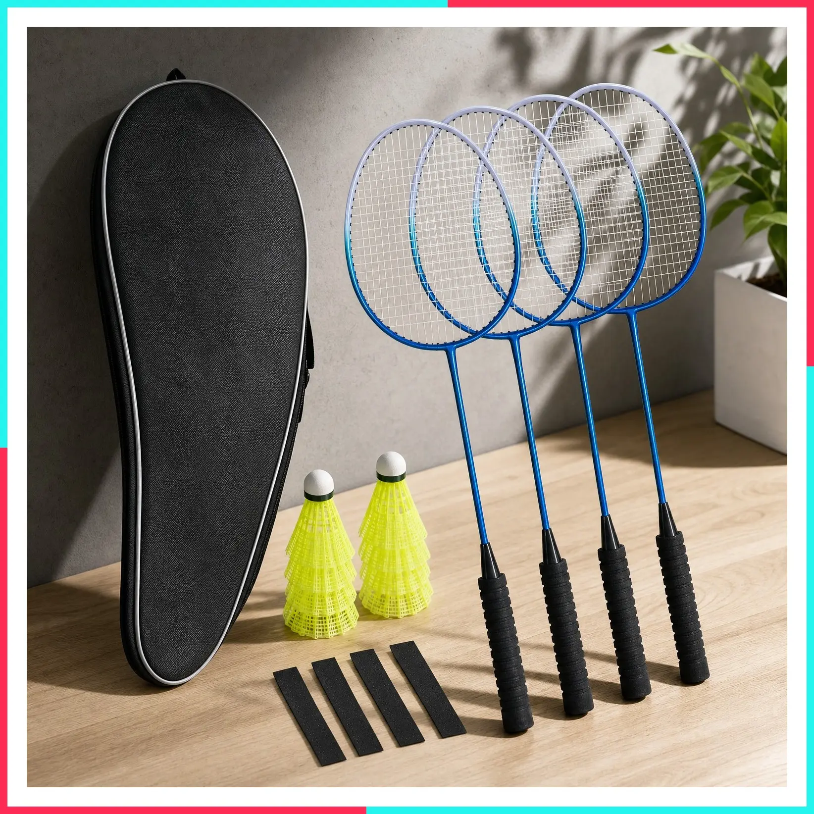 Badminton Rackets Set Includes 2/4 Rackets, 6/12 Birdies, 1 Carrying Bag