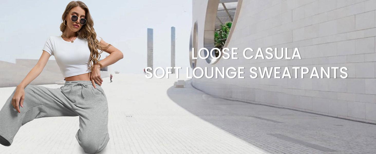 JovenPara Women's Barrel Leg Sweatpant Drawstring Elastic Waisted Wide Leg Pants Casual Cotton Palazzo Trousers with Pockets