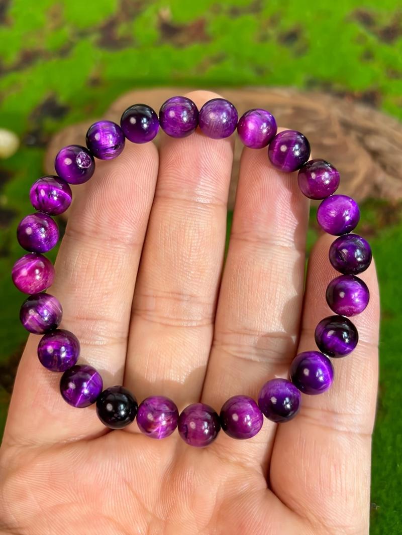 8mm Natural Tiger Eye Stone Beaded Bracelet, Fashionable Jewelry for Women & Men, Trendy All-match & Exquisite Jewelry for Birthday Gift, Crystal Bracelets