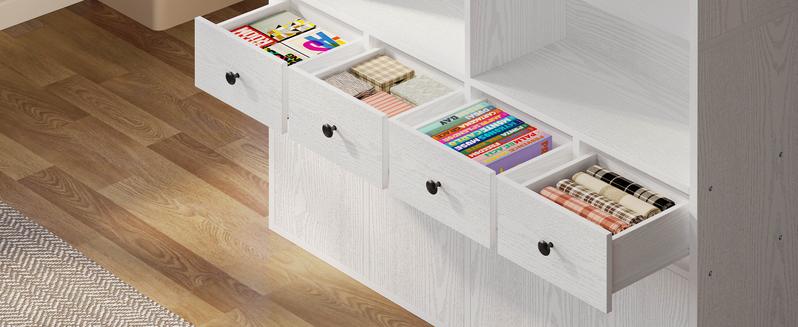 IRONCK 78.7" Bookcase with 4 Drawers and 4 Doors, 6 Tier Large Bookshelf with Storage, Floor Standing Display Storage Shelves, Tall Storage Cabinet for Living Room