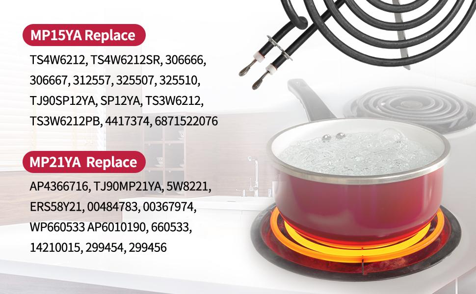 MP22YA Electric Stove Burner Element Replacement Set & W10290350 W10290353 4 Pack Silver Drip Pans - Perfectly Fit Whirlpool Electric Range Stove Top