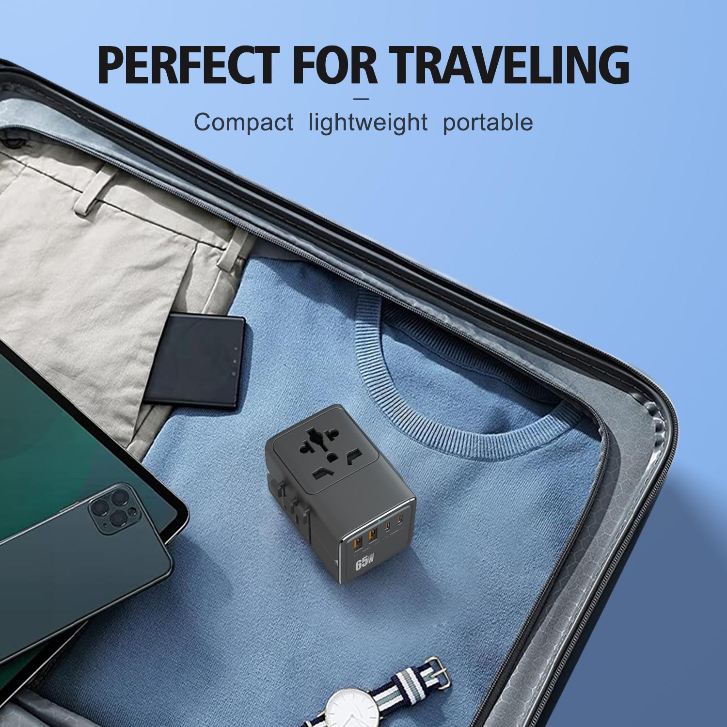 65w Universal Travel Adapter Plug, 2a2c Multi-Port Fast Charging, Compatible with Uk Us Eu Au Sockets, Ideal for Business and Leisure Travel