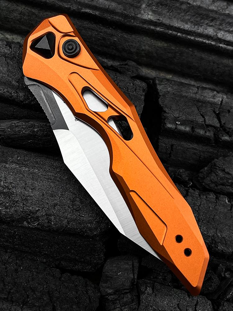 7650 Launch 13 Folding Pocket Knife 3.5" CPM-154 Stainless Steel Wharncliffe Blade, Orange Anodized Aluminum Handles Outdoor Hiking self defense tactical knife Camping Fishing Tools Knife EDC Knife