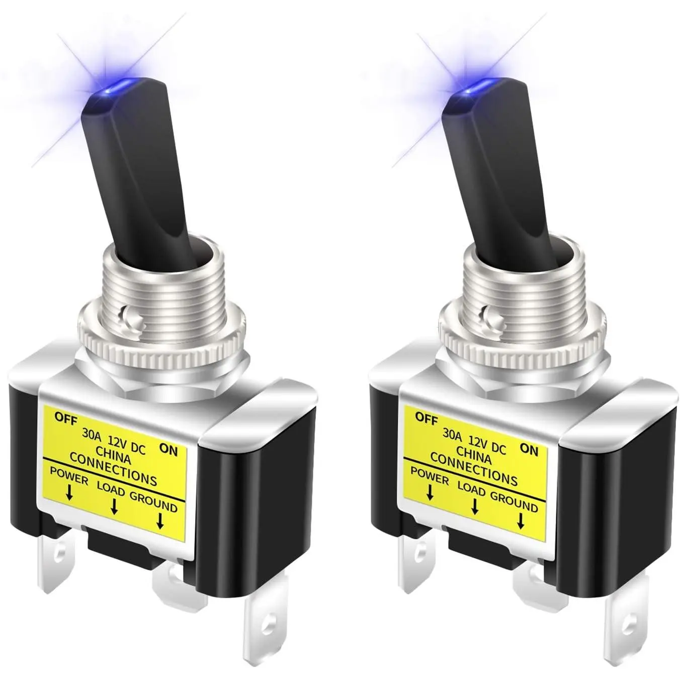 12V Blue LED Lighted Toggle Switch 30 Amp SPST ON Off 2 Position 3 Pin for Automotive Car Truck - 2pcs