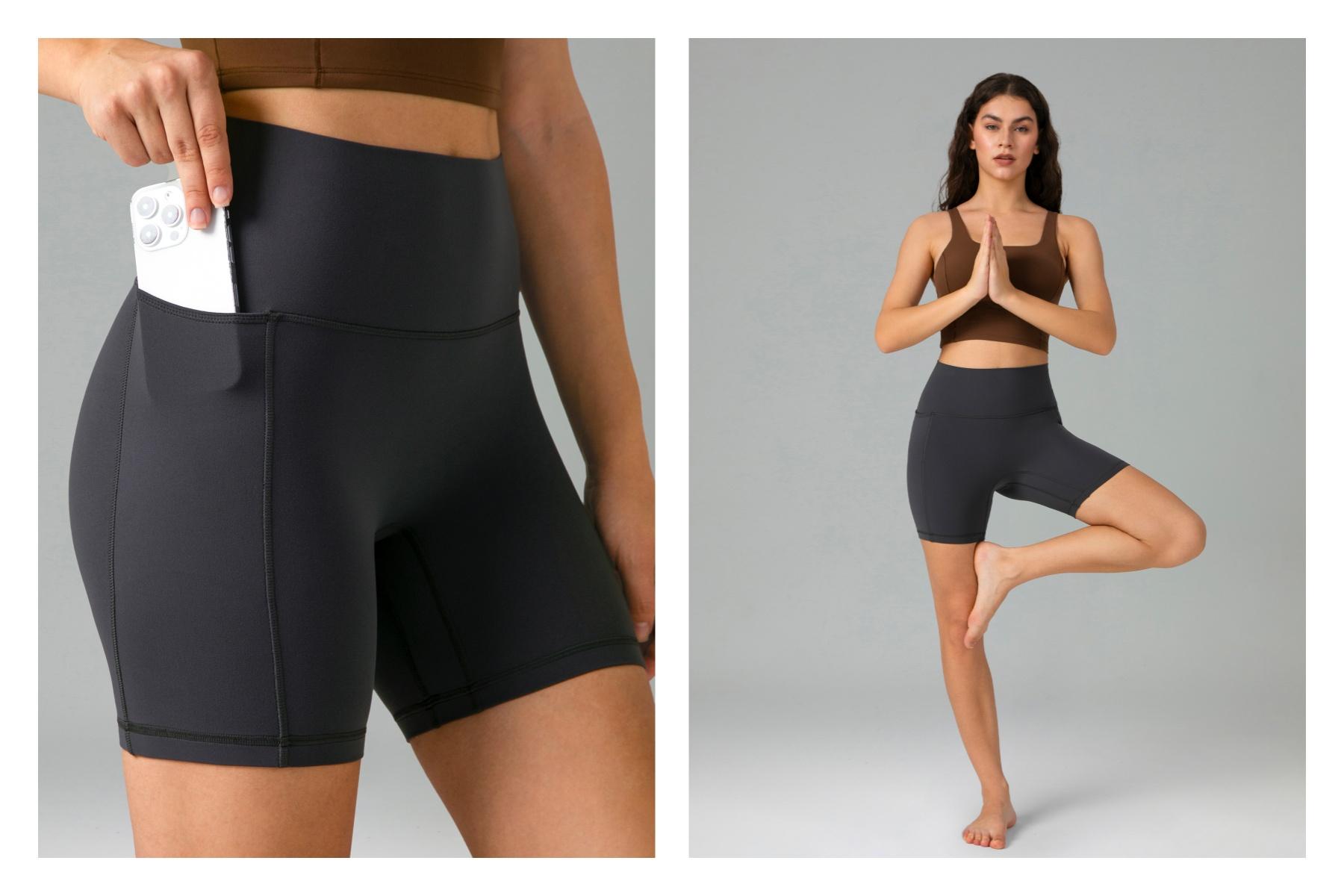 Colorfulkoala Women's No Front Seam Dreamlux Yoga Shorts 6" with Side Pockets Workout Shorts High-Waisted Shorts Bike Shorts